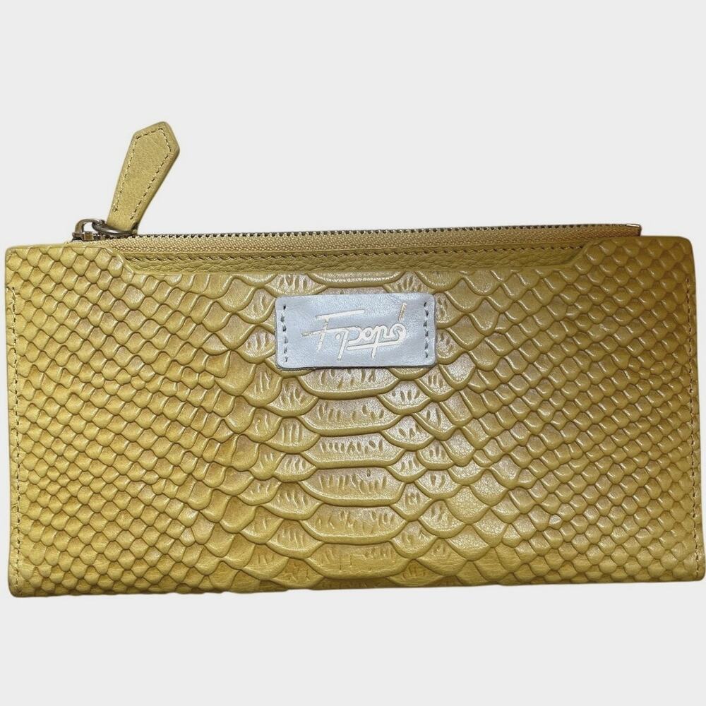 F POPS Vintage Snake Print Long Fold Card Bill Retro Wallet Purse Yellow Gold